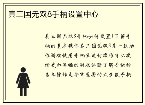 真三国无双8手柄设置中心