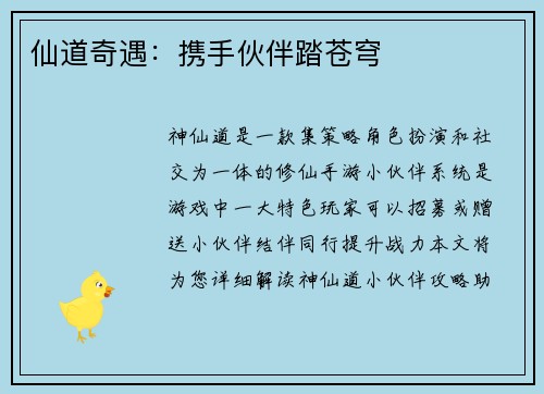 仙道奇遇：携手伙伴踏苍穹